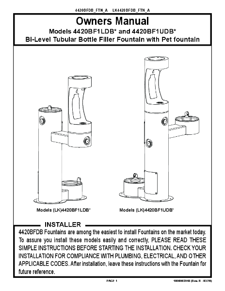 Elkay LK4420BF1UDB Installation Manual