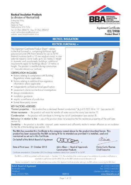 Certificate BBA 02/3908 Eurowall +