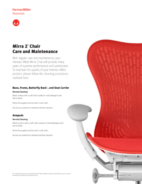 Mirra 2 Chair - Care and Maintenance