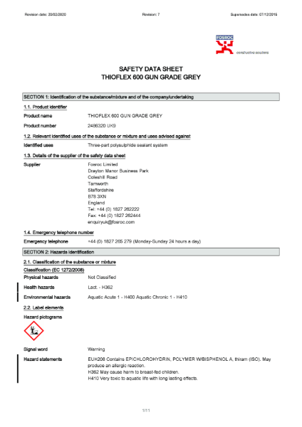 Thioflex 600 Gun Grade Grey Safety Datasheet