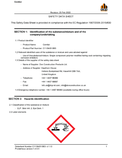 Cemfair MSDS