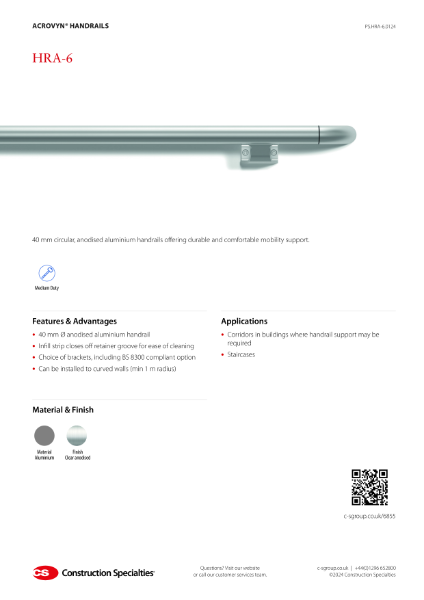 CS Acrovyn HRA-6 Handrails_Product Shet (01.24)