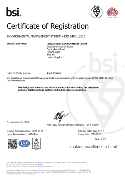 BSI ISO14001 certification