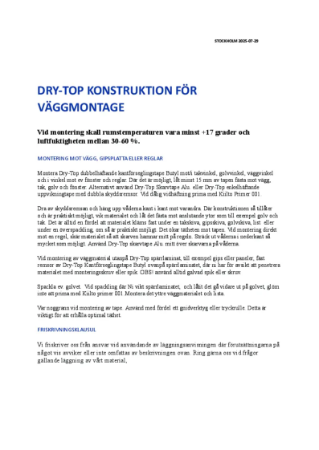 Dry-Top Konstruktion for- Vaggmontage Produktblad
