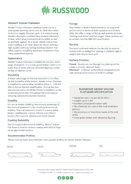 Abodo® Vulcan Flat Sawn Factsheet