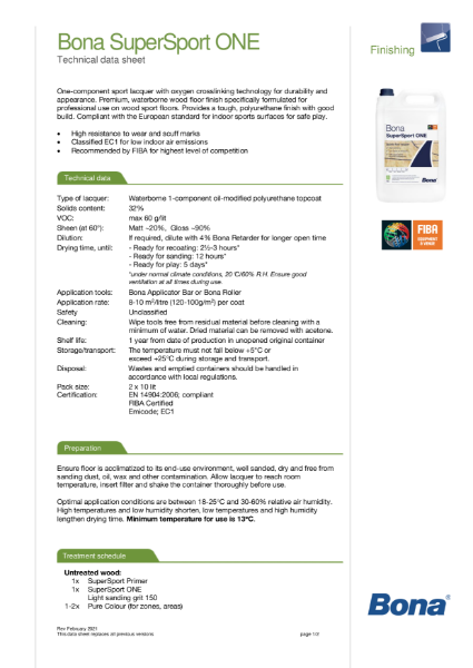 Bona SuperSport ONE - Technical Data Sheet