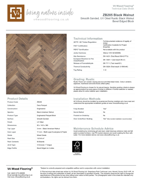 ZB205 Black Walnut I Technical Datasheet