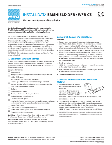 Emshield DFR / WFR CE Installation Guide