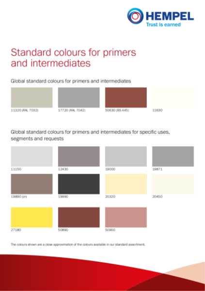 Standard colours for primers and intermediates