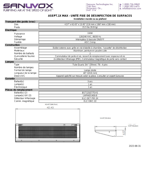 Spécifications Techniques du ASEPT.1X MAX (FR)