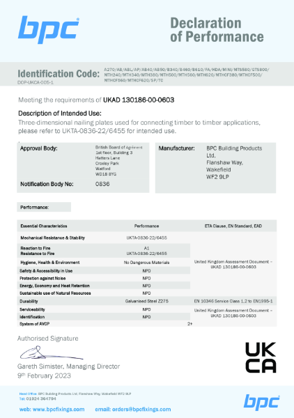 BPC Declaration of Performance - UKCA