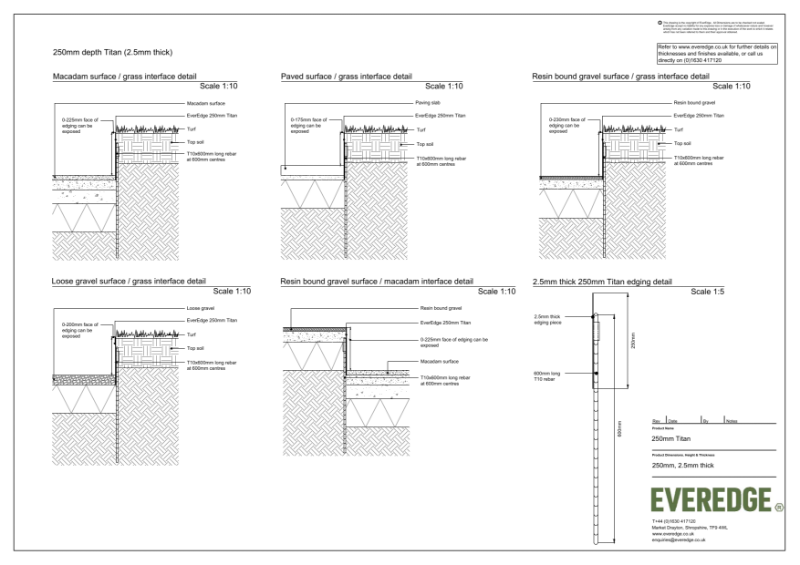 EverEdge Titan 250mm 2.5mm Thick Edging CAD Drawing