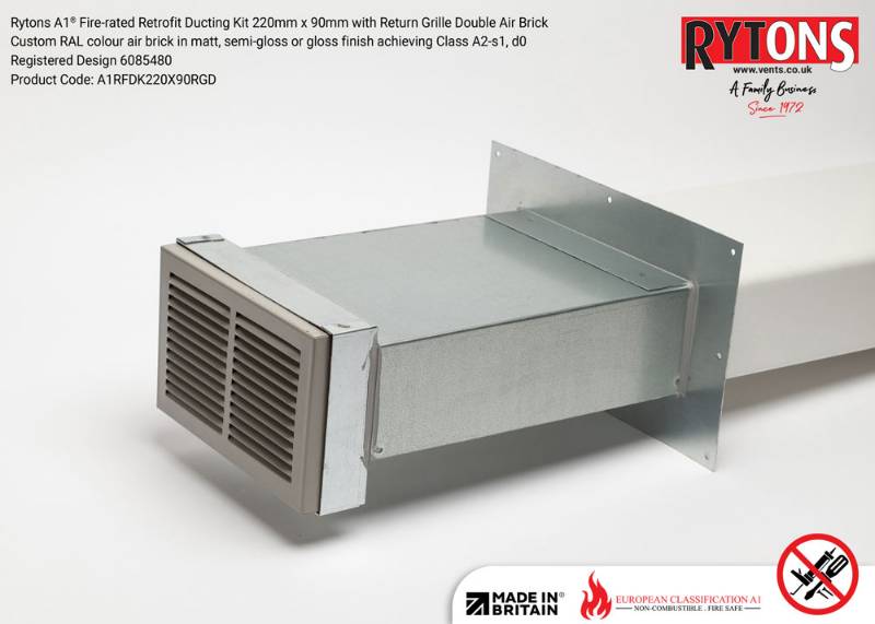 Rytons A1® Firerated Retrofit Ducting Kit 220mm x 90mm with Double Air Brick Rytons Building