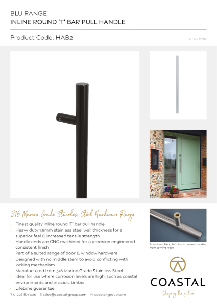 BLU™ - HAB2 Inline Round 'T' Bar Pull Handle Data Card