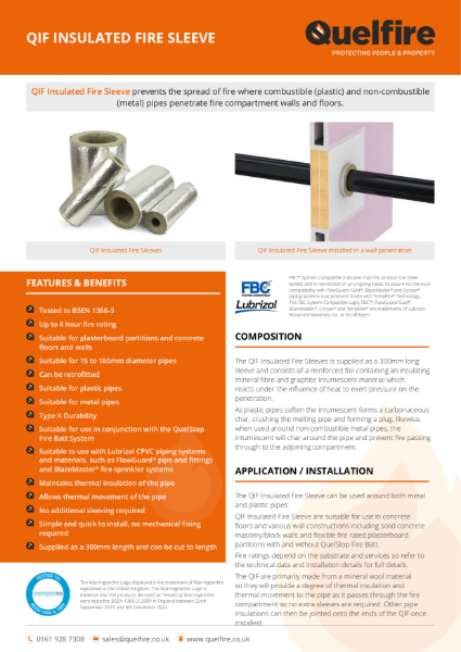 Product Data Sheet - QIF Insulated Fire Sleeve