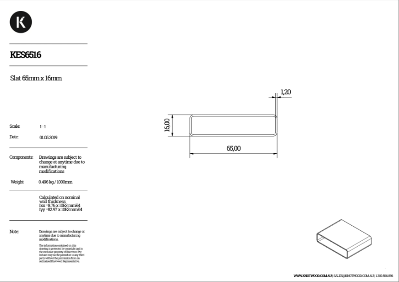 KES6516 65 x 16 mm slat