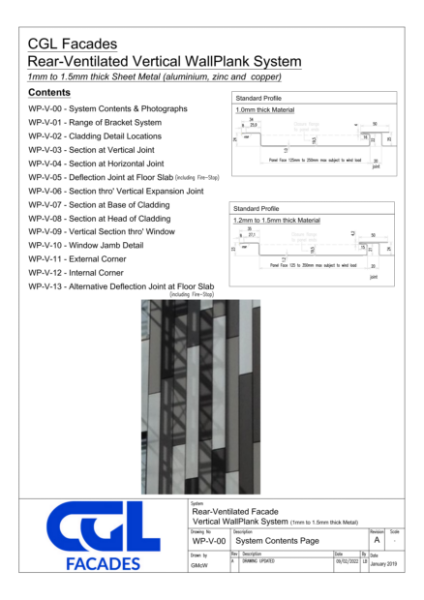 Vertical WallPlanks System Indicative Details 1mm to 1.5mm Metals