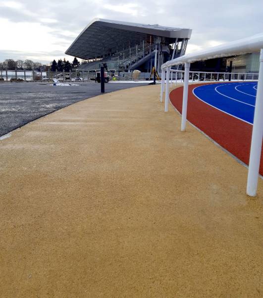 Long lasting coloured asphalt for sports stadium upgrade