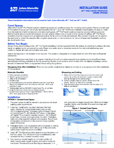 JM AP Foil Faced Sheathing Crawl Spaces Installation Instructions