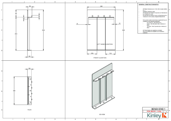 VETRA Bench Ends Technical Drawing
