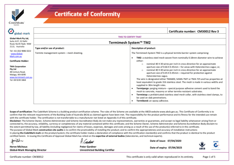 CodeMark - Certificate of Conformity