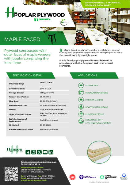 Hanson Maple Faced Poplar Plywood