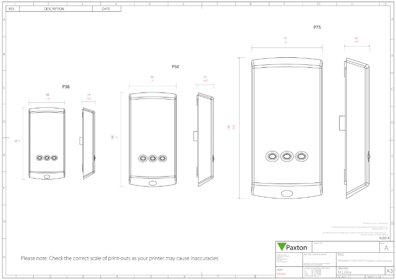 Proximity reader, P50 - scale drawing