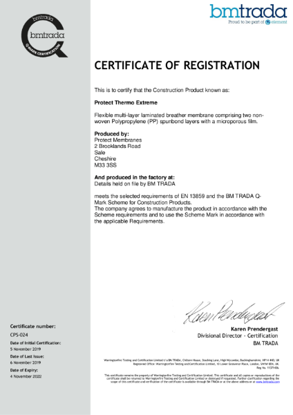 Protect Thermo Extreme BM TRADA Certificate No CPS-024