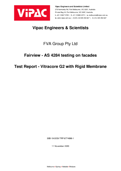 AS/NZS 4284:2008 Compliance Test Report - Vitracore G2 with Rigid Membrane