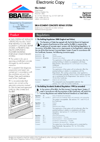 Sika Icoment concrete repair system