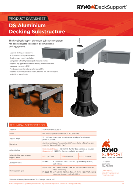 Datasheet - Aluminium Decking Substructure