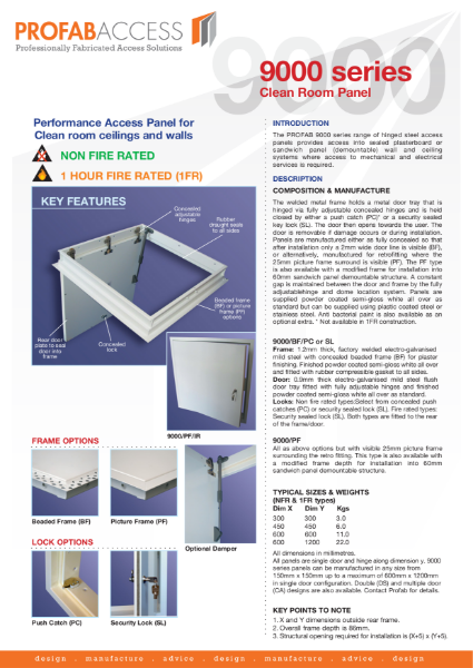 Profab 9000 Series Access Panel for Clean Room