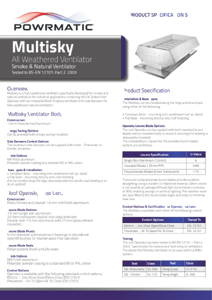 Multisky Product Specification Sheet