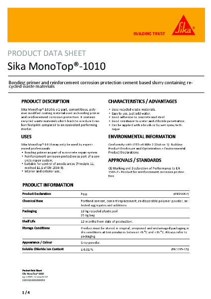 Sika MonoTop®-1010 - Product Data Sheet