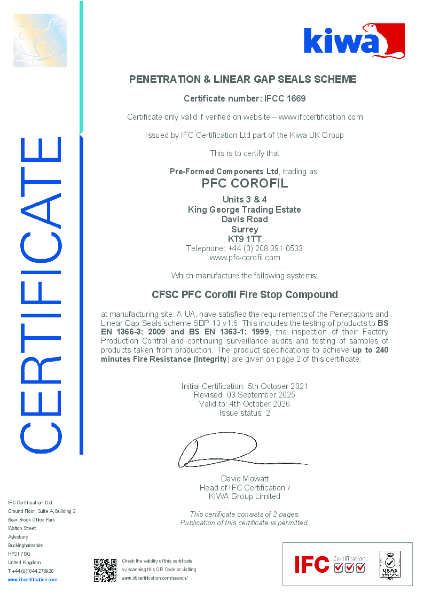 PFC Corofil Fire Stop Compound CFSC - IFC Certificate: IFCC1669