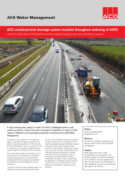 ACO combined kerb drainage system installed throughout widening of A453