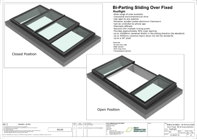 Sliding Rooflight - Bi-Parting Slide Over Fixed