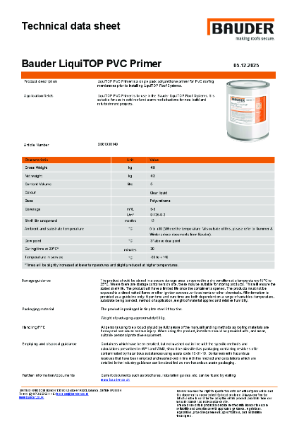 Bauder LiquiTOP PVC Primer - Technical Data Sheet