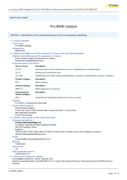 Safety Data Sheet - Pro-BW® Catalyst