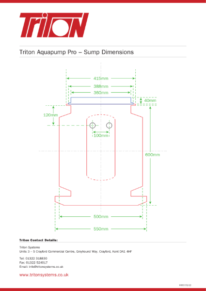 Triton Systems Sump Pump Dimensions (for use in structural waterproofing)