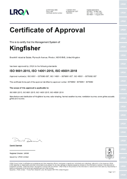 Kingfisher (Pinxton) ISO 9001 14001 OHSAS 18001