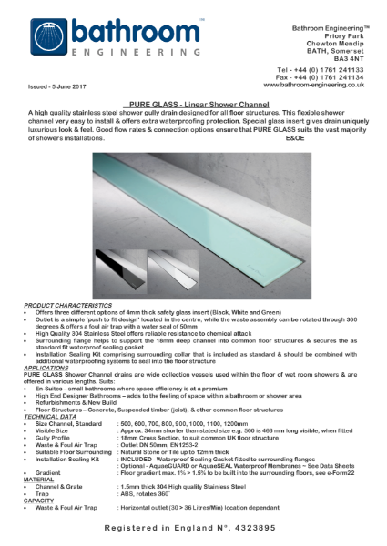 Linear Floor Drain - Pure Glass