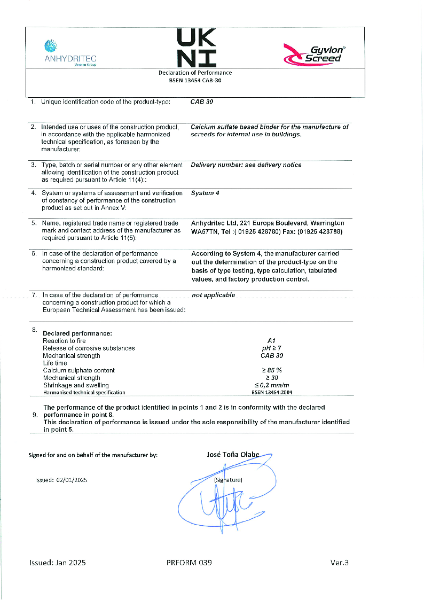 Declaration of performance BSEN13454 CAB 30 UKNI