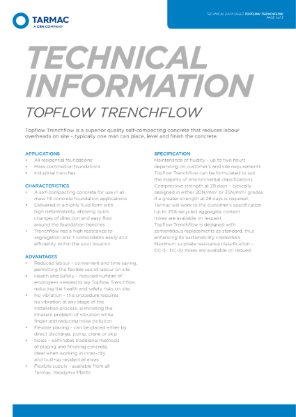 Topflow Trenchflow self compacting concrete for foundation applications