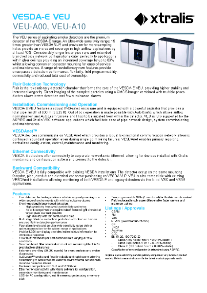 XTRALIS Aspirating Smoke Detector - VESDA-E VEU