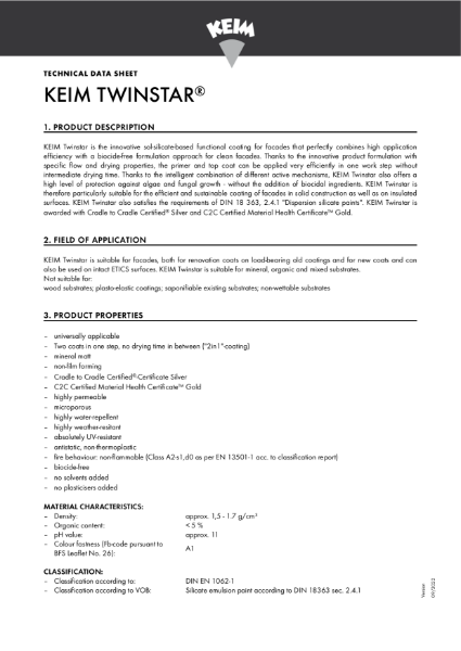 Keim Twinstar Technical Data Sheet