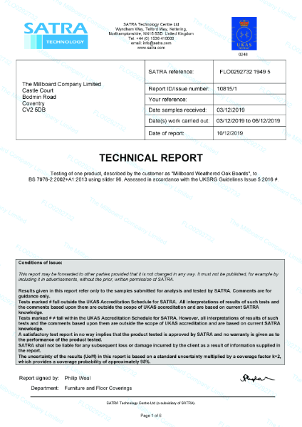 Weathered Oak Slip Test Certificate (Shod Foot)
