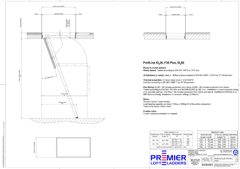 ProfiLine fire rated wooden loft hatch and ladder