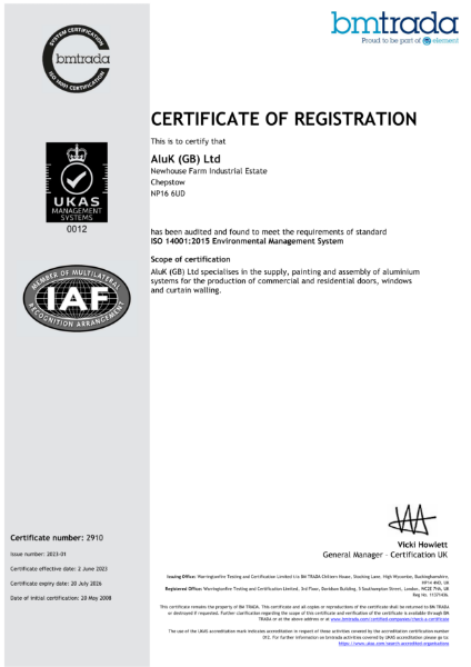 ISO 14001: 2015 Environmental Management Systems Certificate