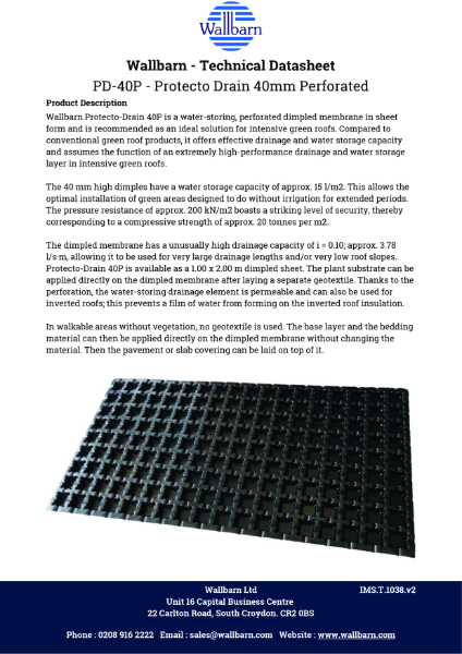 Datasheet - Protecto-Drain 40mm Perforated Drainage Board